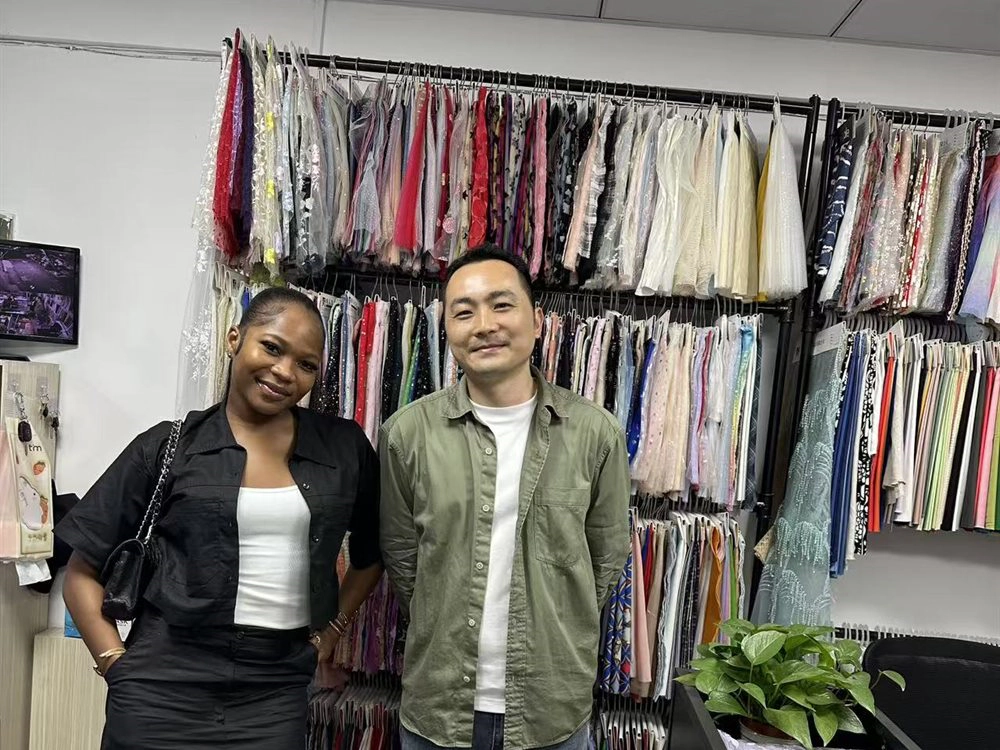 Buyer selecting fabric samples