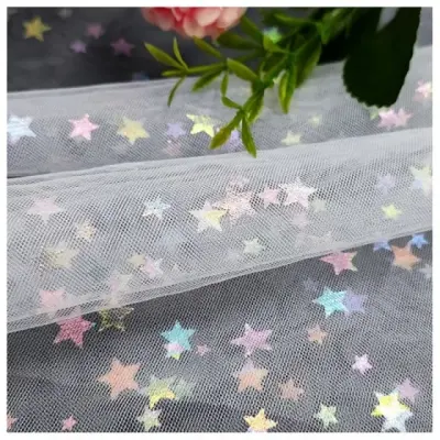 DX129 colorful star foil print tulle mesh fabric
