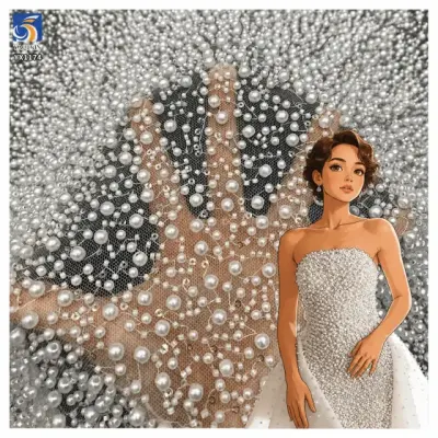 YX1174 pearl 3D beads sequin lace fabric