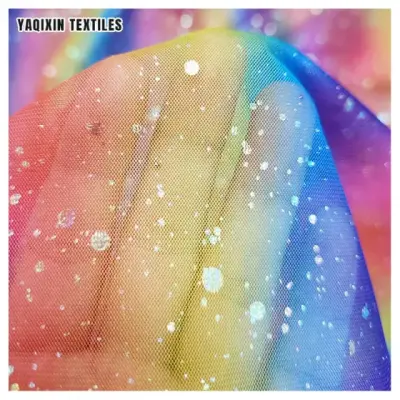 Rainbow silver dot tulle close-up