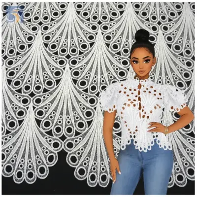 YX2439 white eyelet water soluble lace fabric