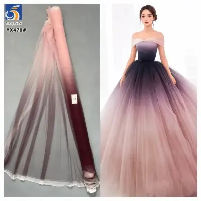 YX479 rainbow ombre glitter tulle fabric