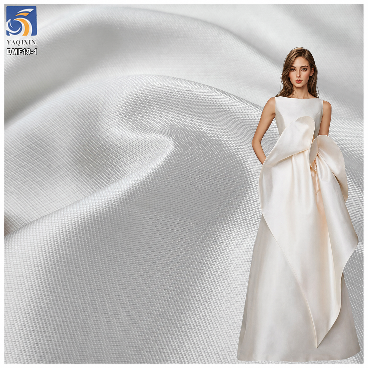 DMF19-1 white mikado satin fabric for formal wear