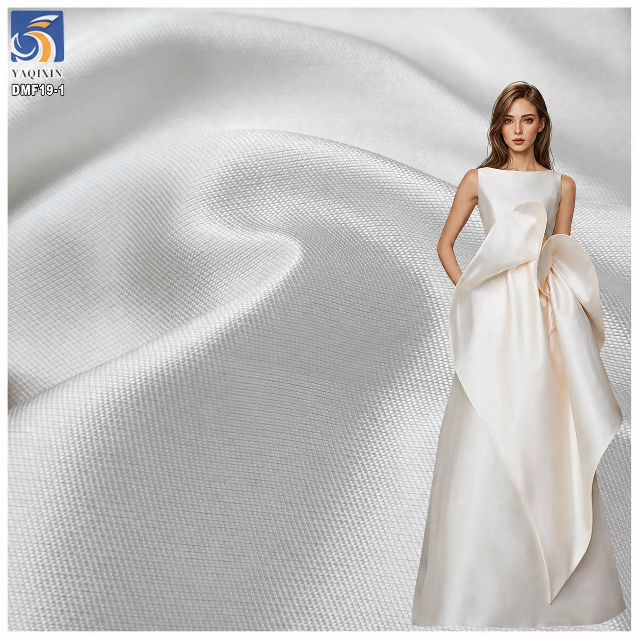 DMF19-1 white mikado satin fabric for formal wear