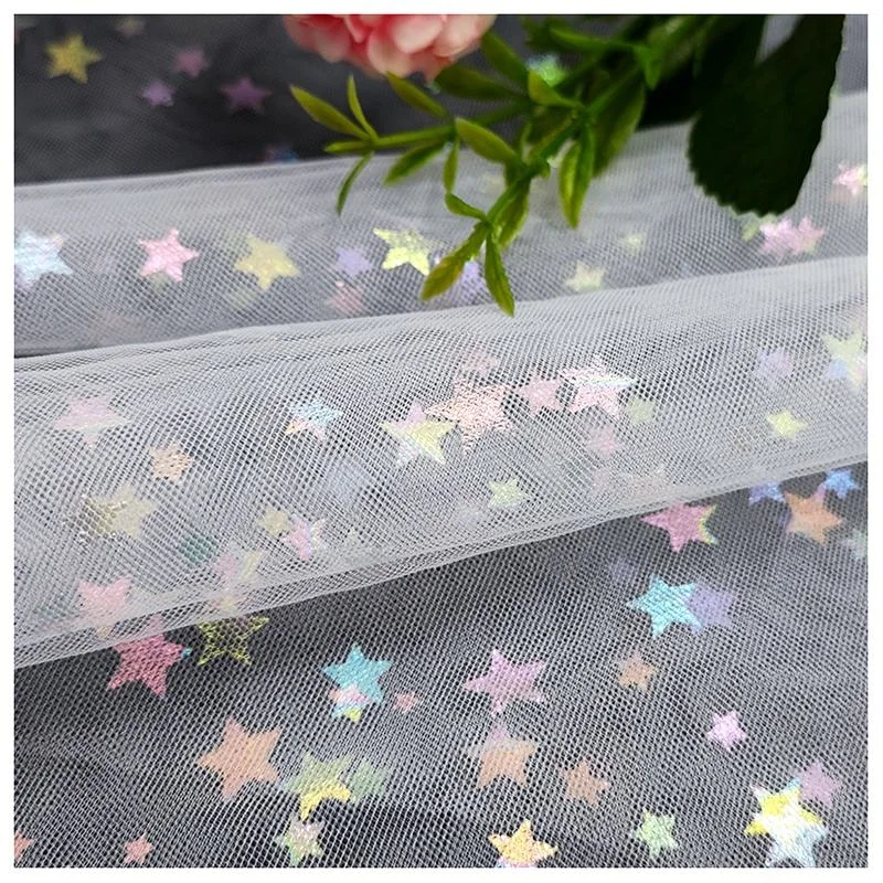DX129 colorful star foil print tulle mesh fabric