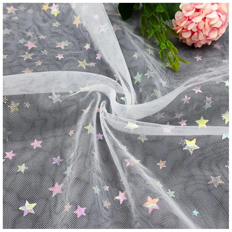 DX129 multicolor star print tulle drape