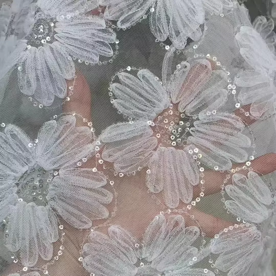 DX54-1 3D embroidered flower sequin tulle detail