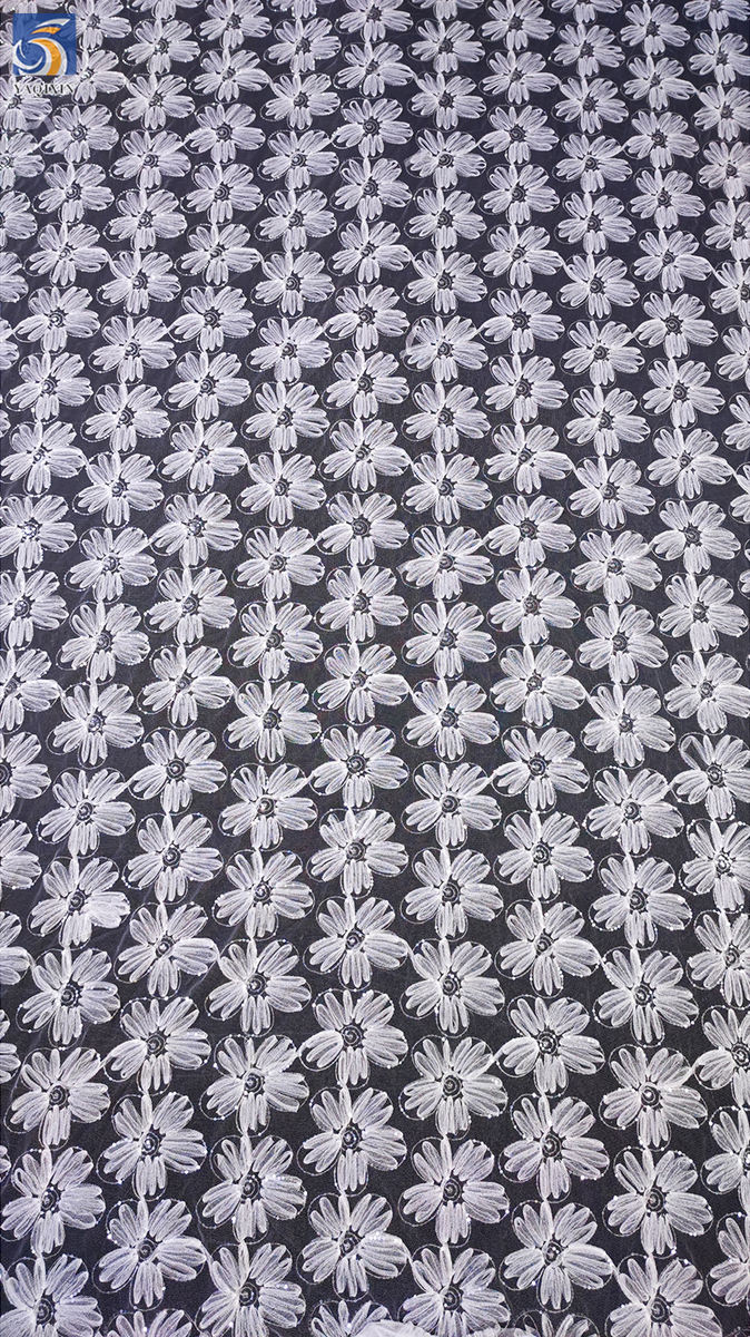 DX54-1 white flower embroidery sequin mesh surface