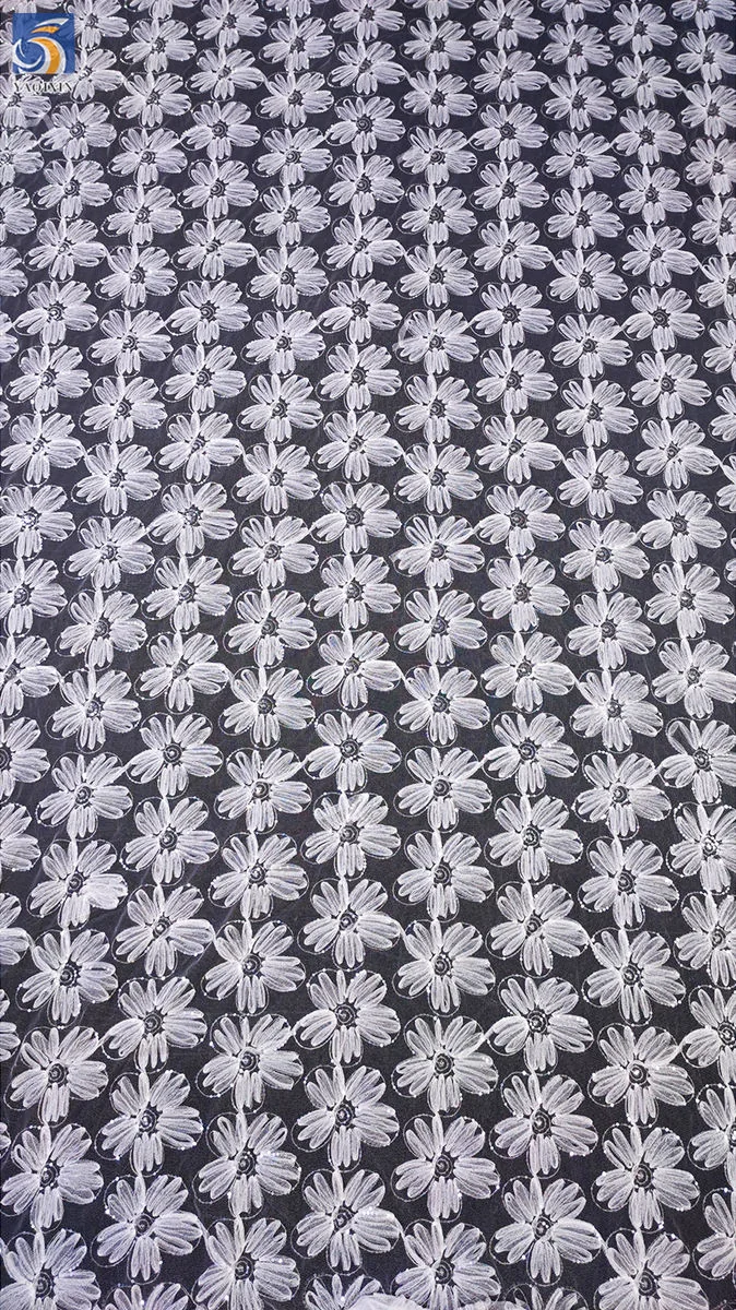 DX54-1 white flower embroidery sequin mesh surface