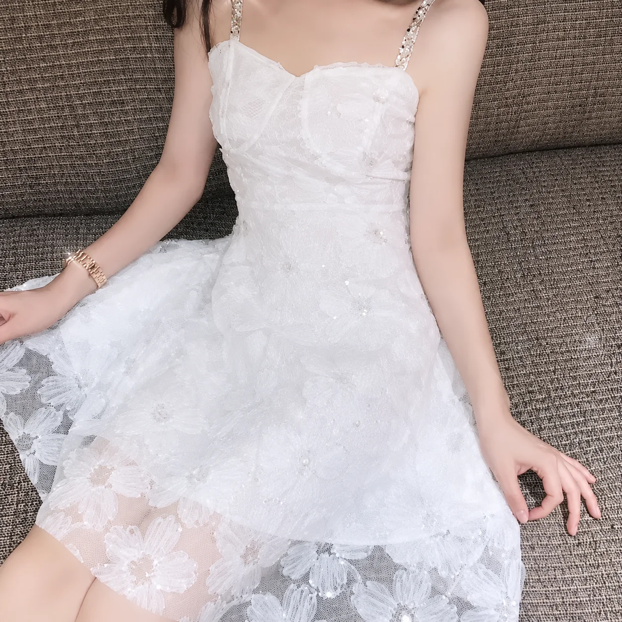 DX54-1 knitted mesh tulle embroidery closeup