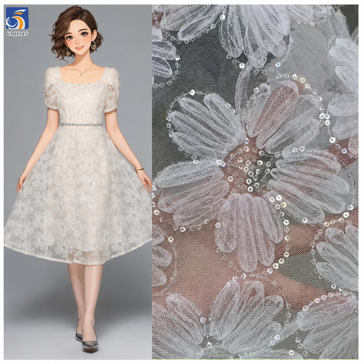 DX54-1 multicolor 3D flower sequin tulle SKU reference