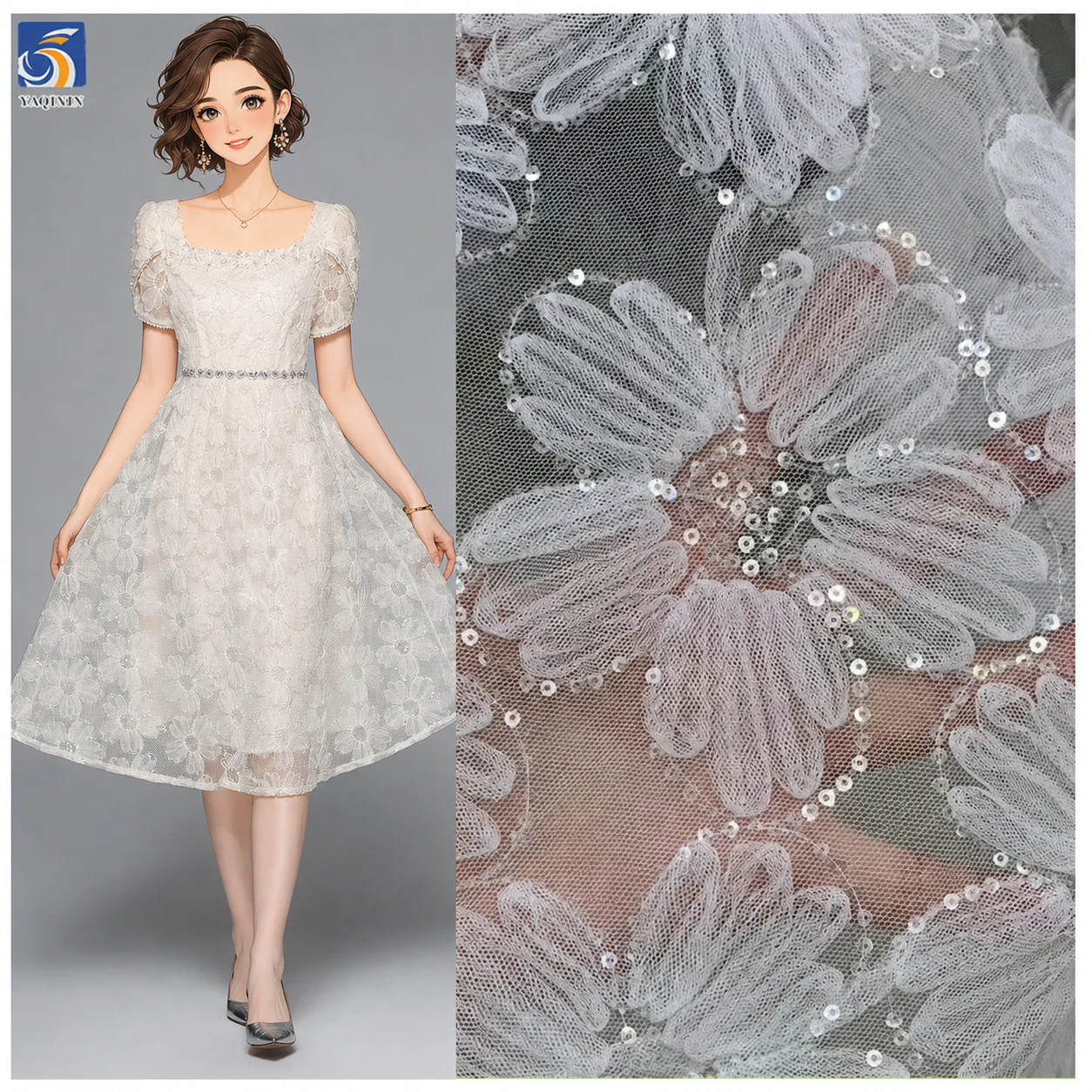 DX54-1 multicolor 3D flower sequin tulle SKU reference