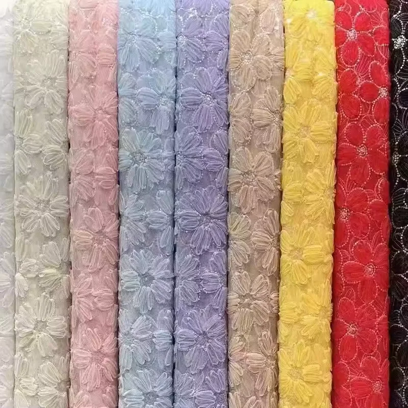 DX54-1 3D flower embroidery sequin tulle mesh fabric