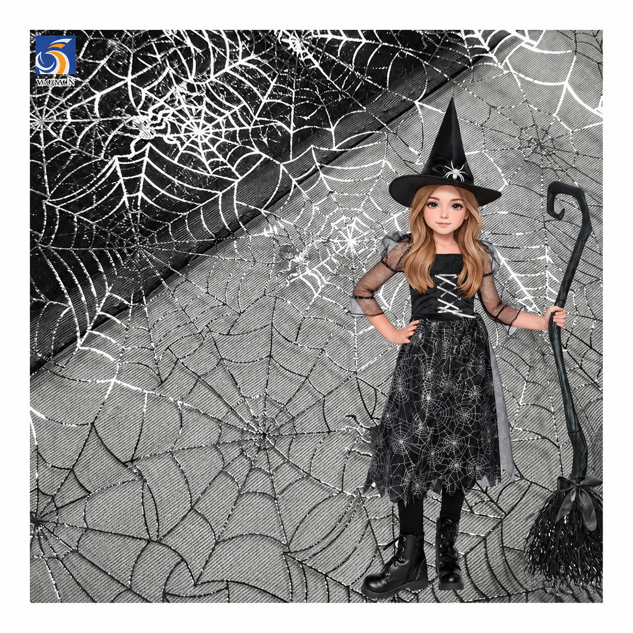 KT38-3 printing spider web holiday tulle mesh fabric