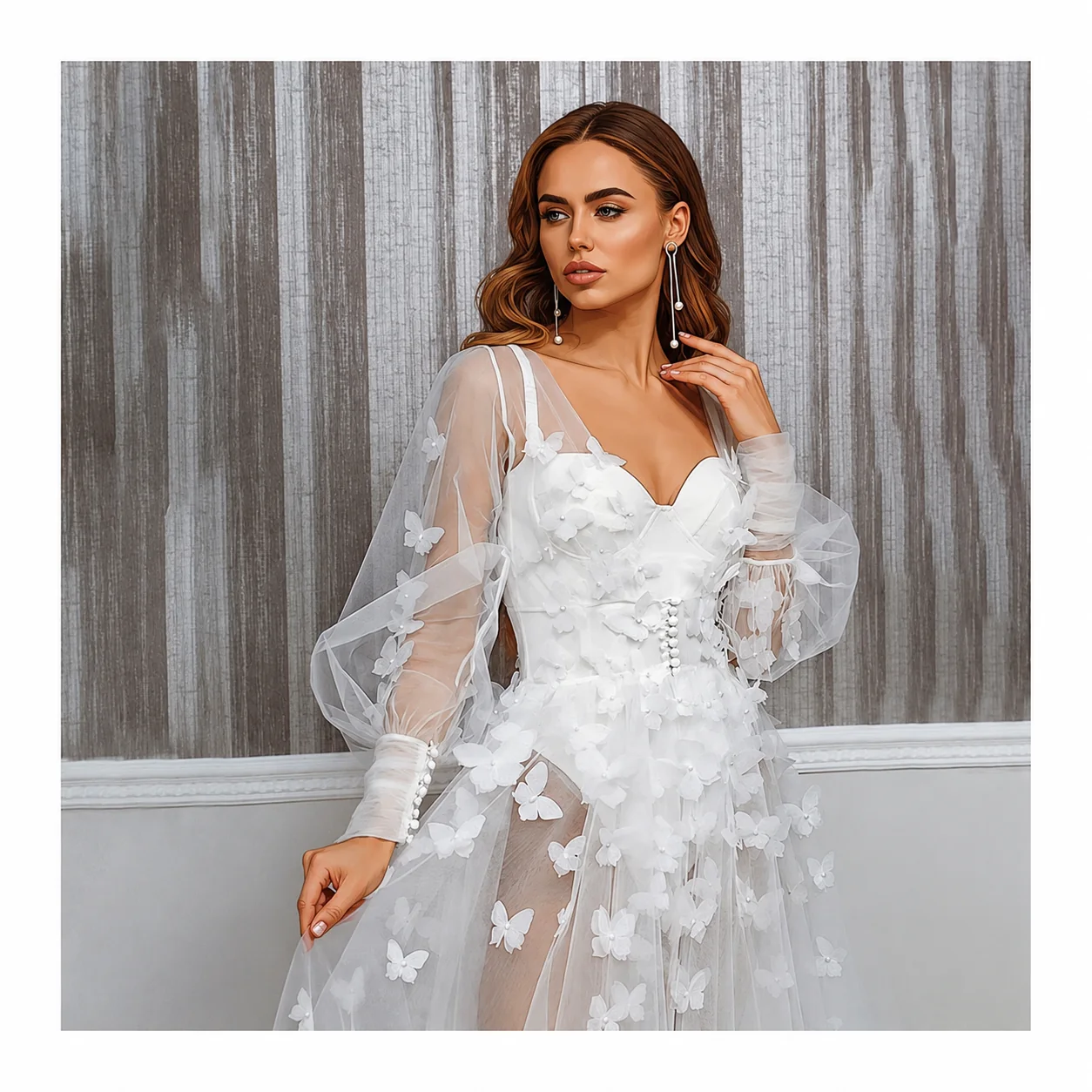 TDS004 3D butterfly embroidery tulle detail
