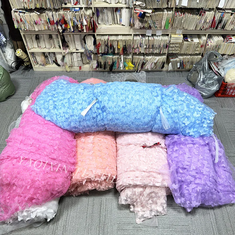 TDS004 embroidered butterfly mesh tulle surface
