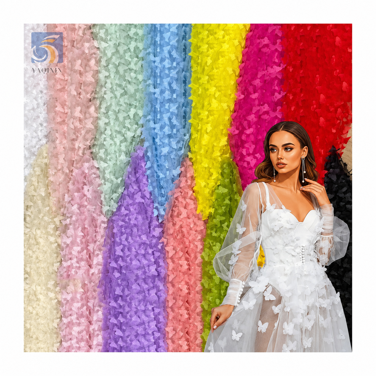 TDS004 3D butterfly embroidery mesh tulle fabric