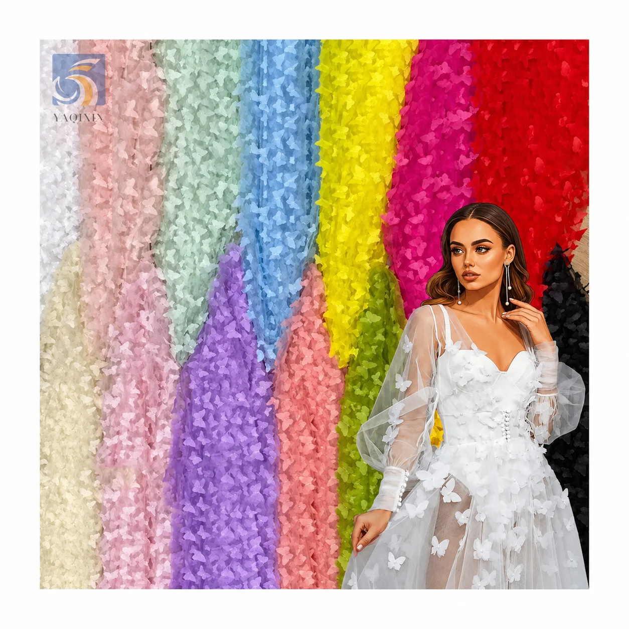 TDS004 3D butterfly embroidery mesh tulle fabric