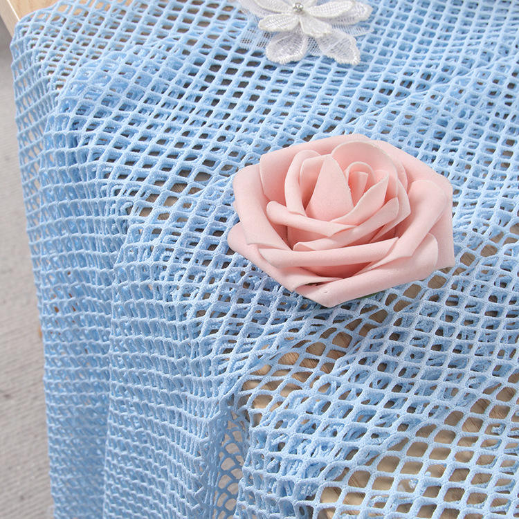 YDM008 blue stretch knit mesh overlay