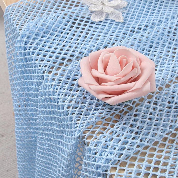YDM008 blue stretch knit mesh overlay
