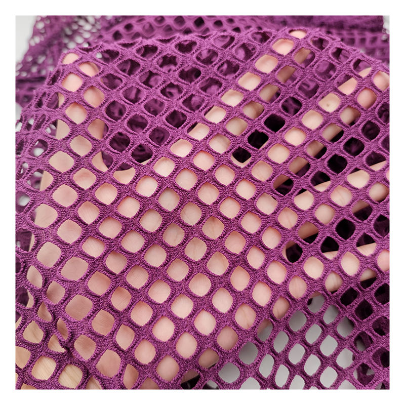 YDM008 purple big hole stretch mesh drape