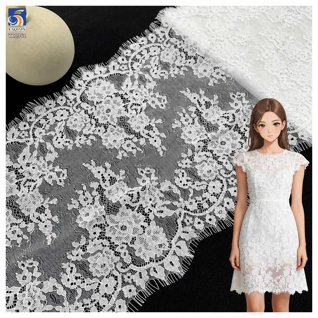 YX1361 white embroidered eyelash lace trim