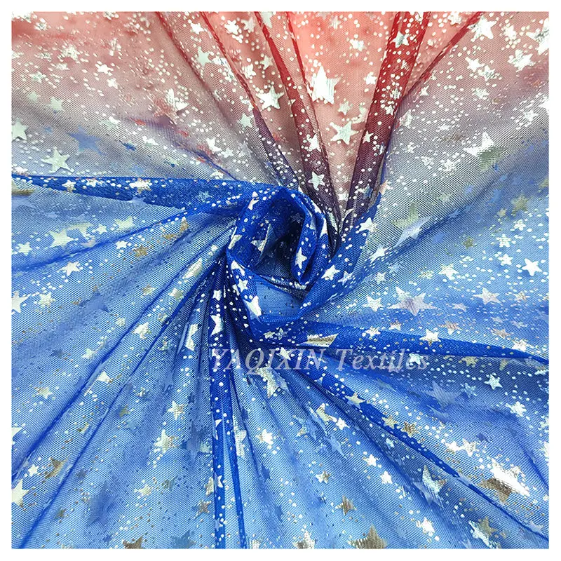 Blue red star print tulle drape thumbnail