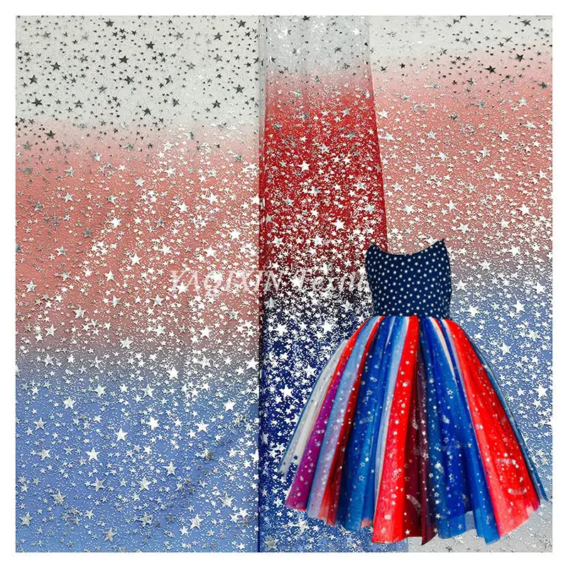 YX2117 patriotic star digital print holiday tulle fabric