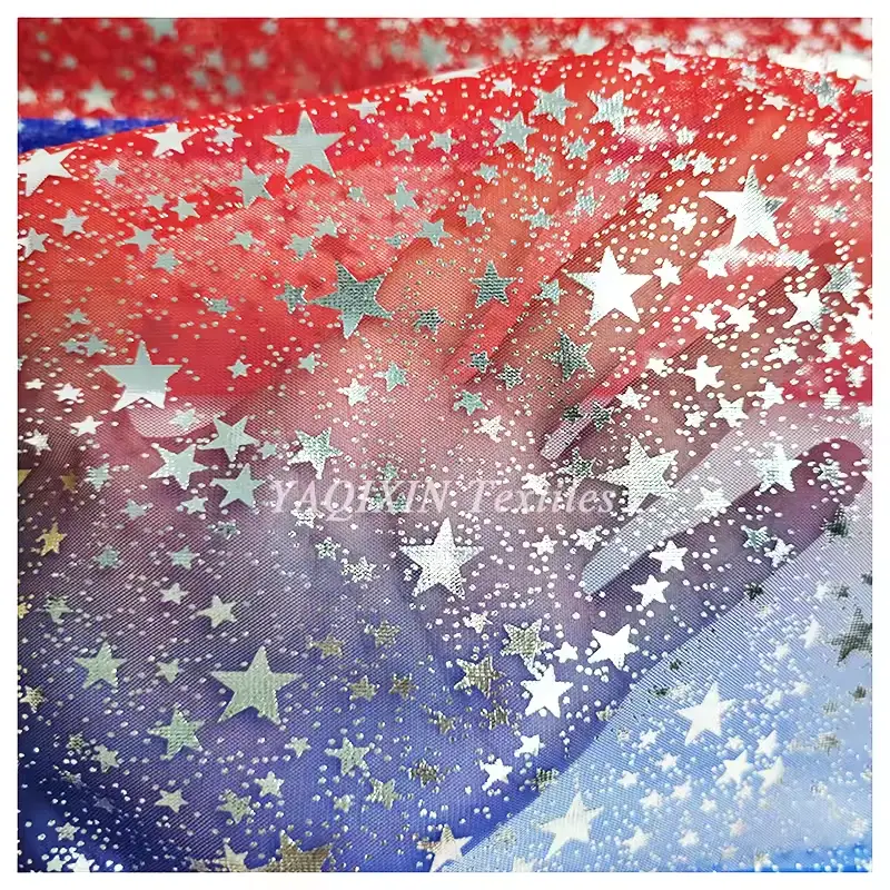 Red blue star print tulle closeup thumbnail