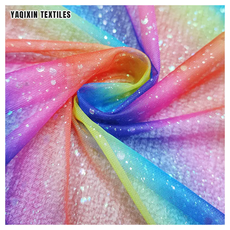 YX2178 rainbow silver dot tulle drape