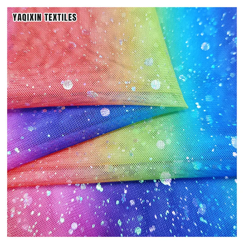 YX2178 rainbow silver dot tulle folded surface