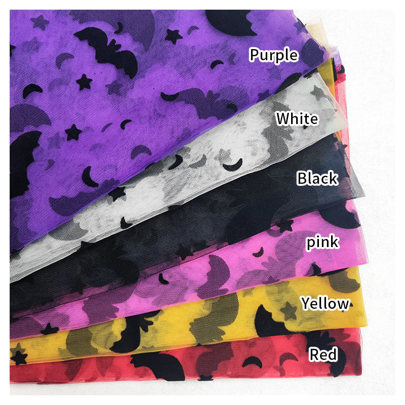 YX2267 flocked bat holiday tulle mesh fabric