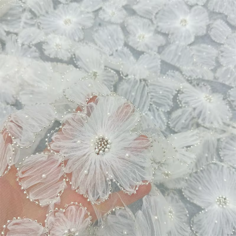 YX2284 white flower embroidery pearls and sequins surface