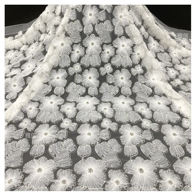 YX2284 3D flower embroidery pearl sequin tulle fabric