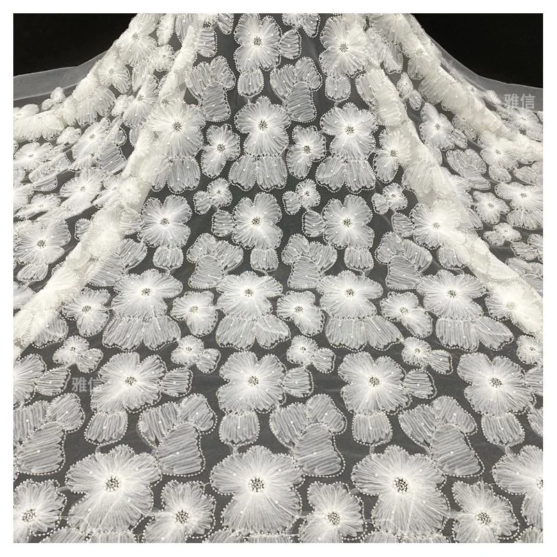 YX2284 3D flower embroidery pearl sequin tulle fabric