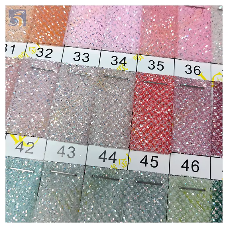 YX2322 silver big shiny glitter tulle closeup