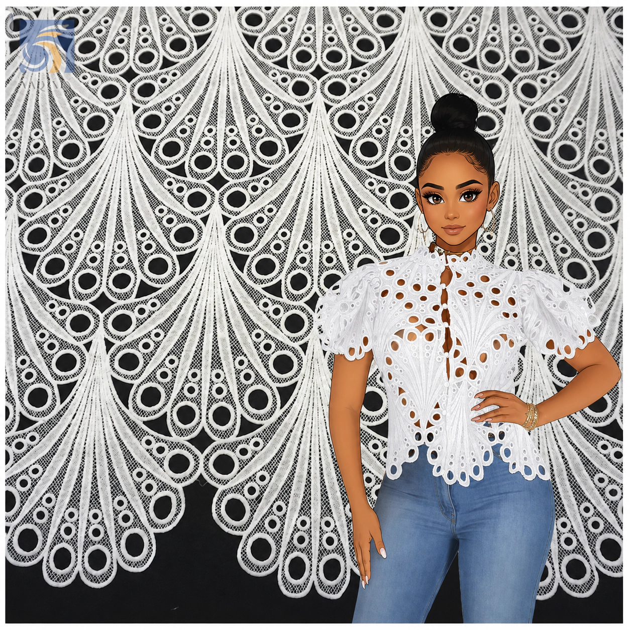 YX2439 white eyelet embroidery water soluble lace fabric