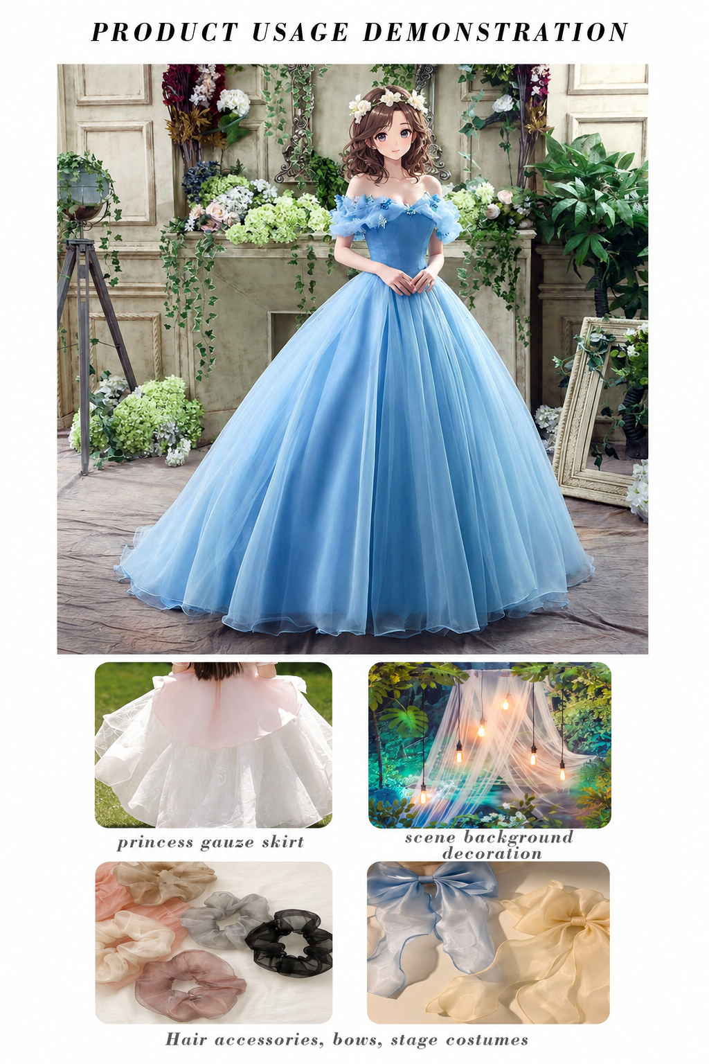 YX309 Organza Fabric usage demonstration for dresses and accessories