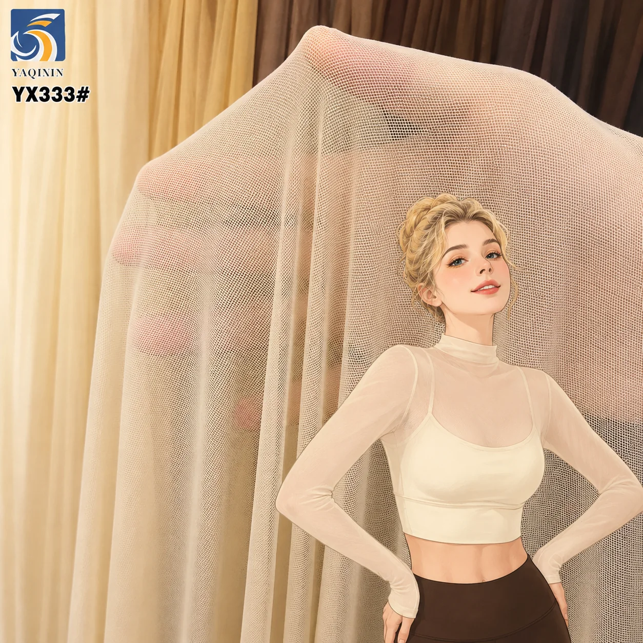 YX442-3 4 way stretch nude mesh tulle fabric