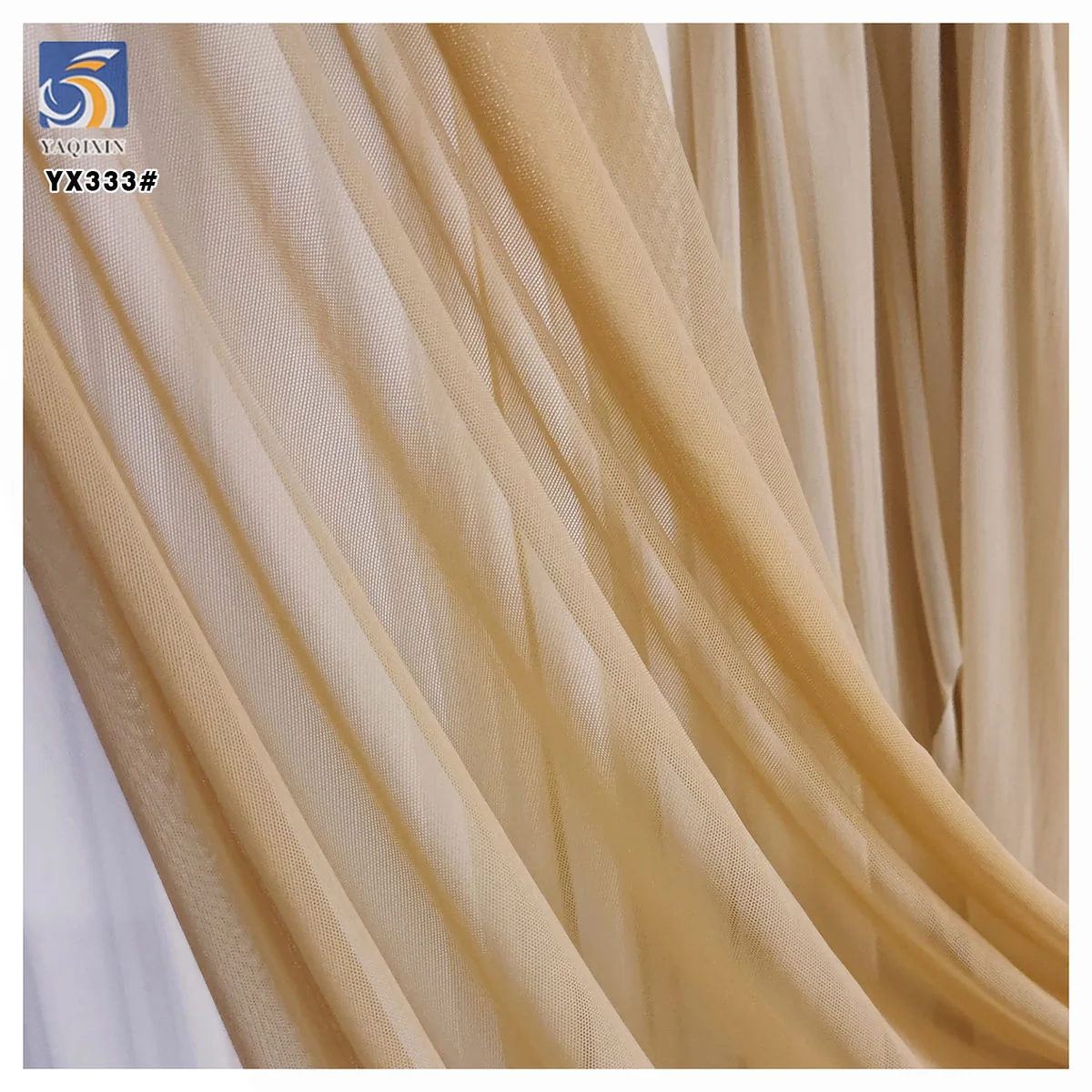YX442-3 nude skin stretch mesh tulle drape detail