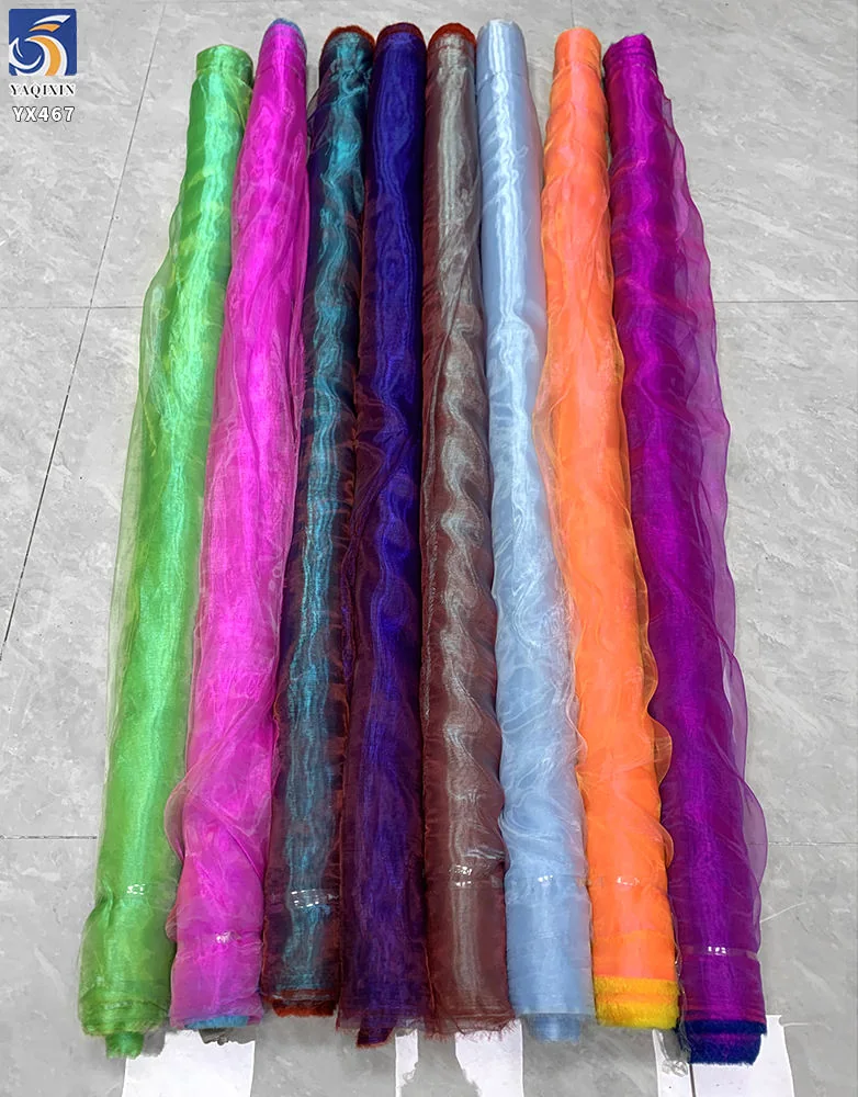 YX467 35gsm shimmer organza fabric texture detail