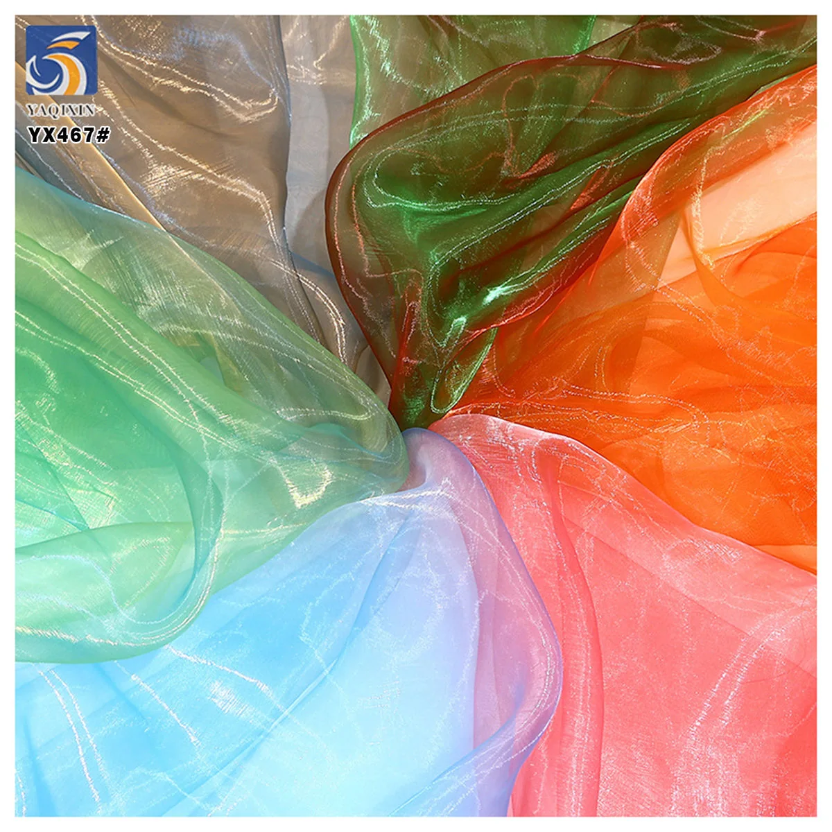 YX467 iridescent shimmer organza fabric surface texture