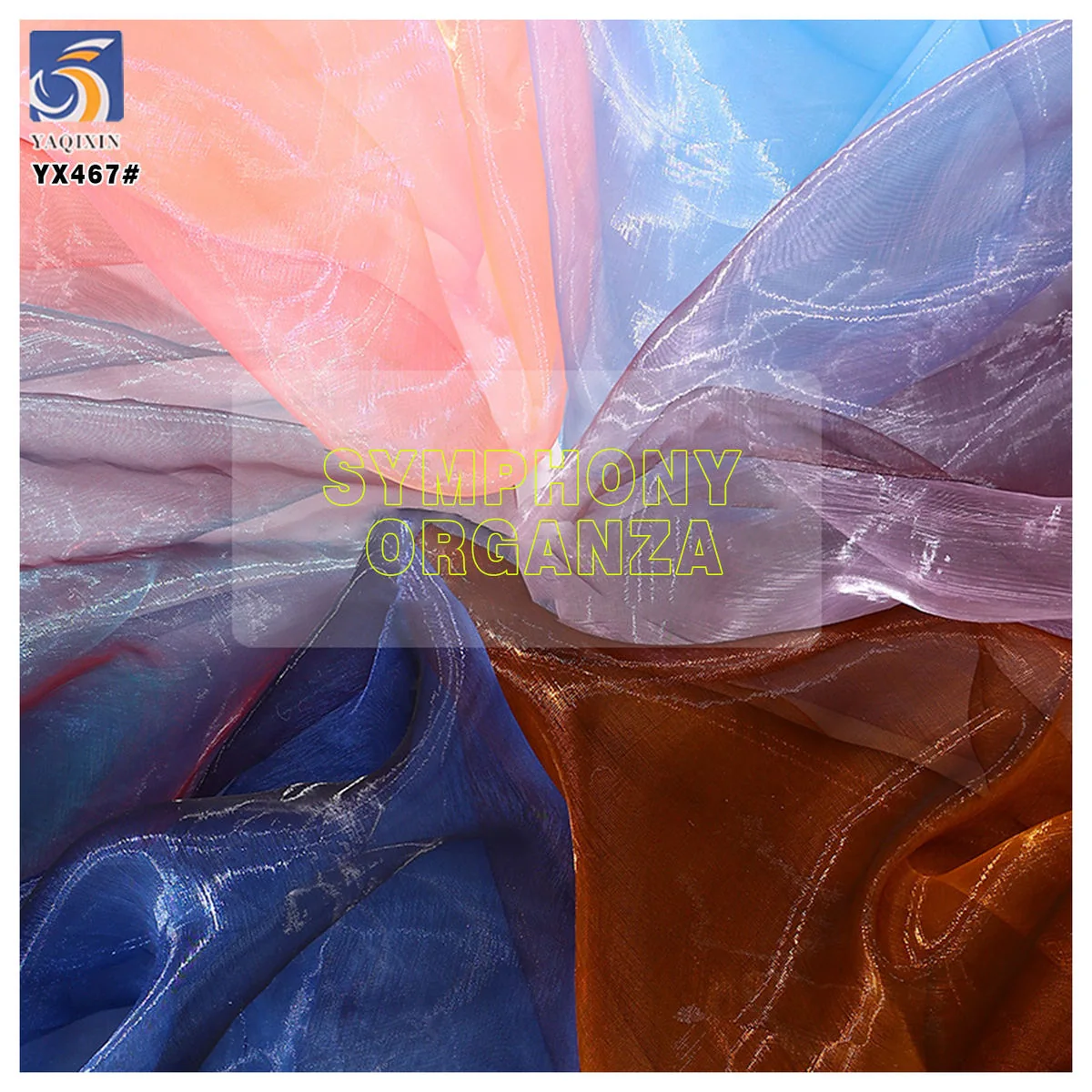 YX467 multicolor shimmer organza fabric close up