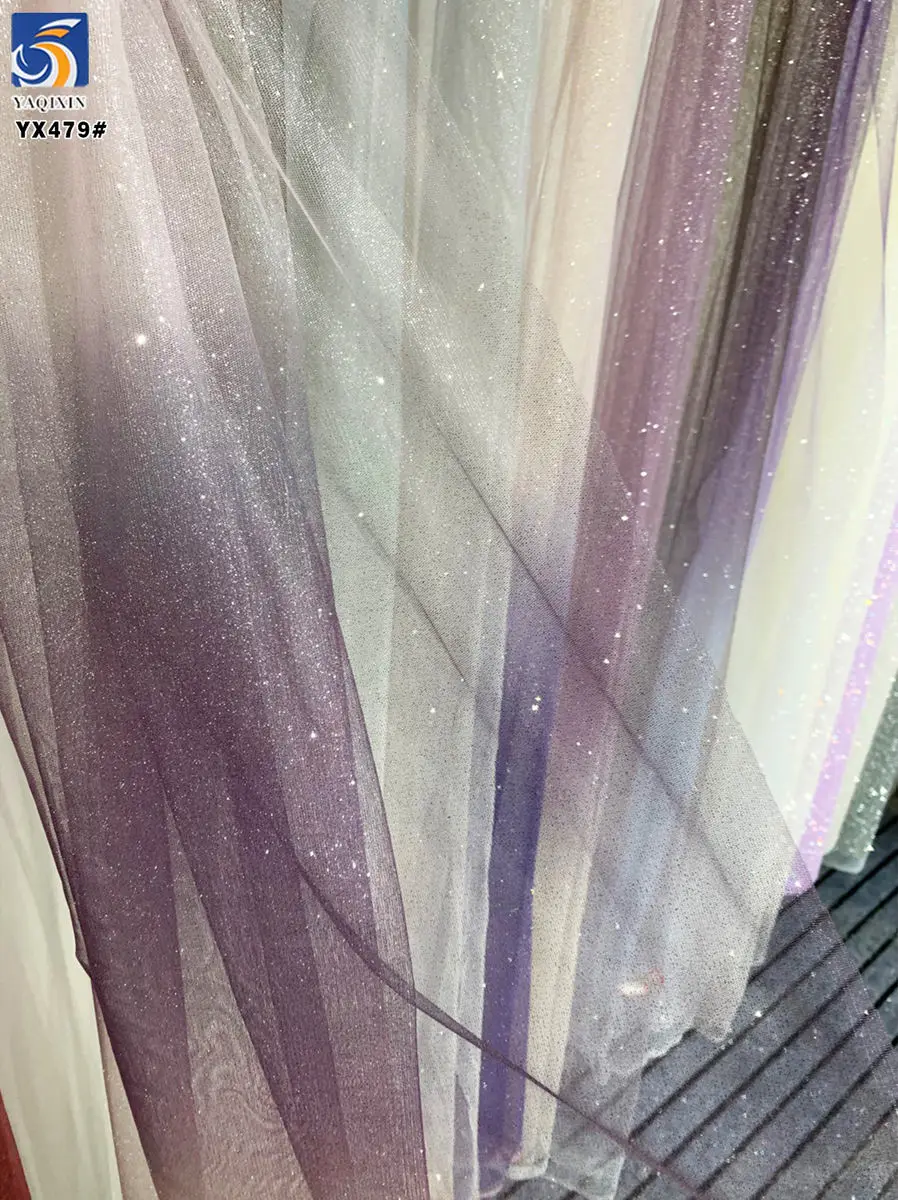 YX479 rainbow ombre glitter tulle drape