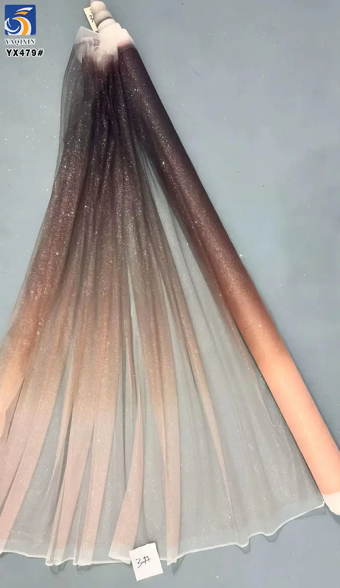 YX479 rainbow ombre glitter tulle surface