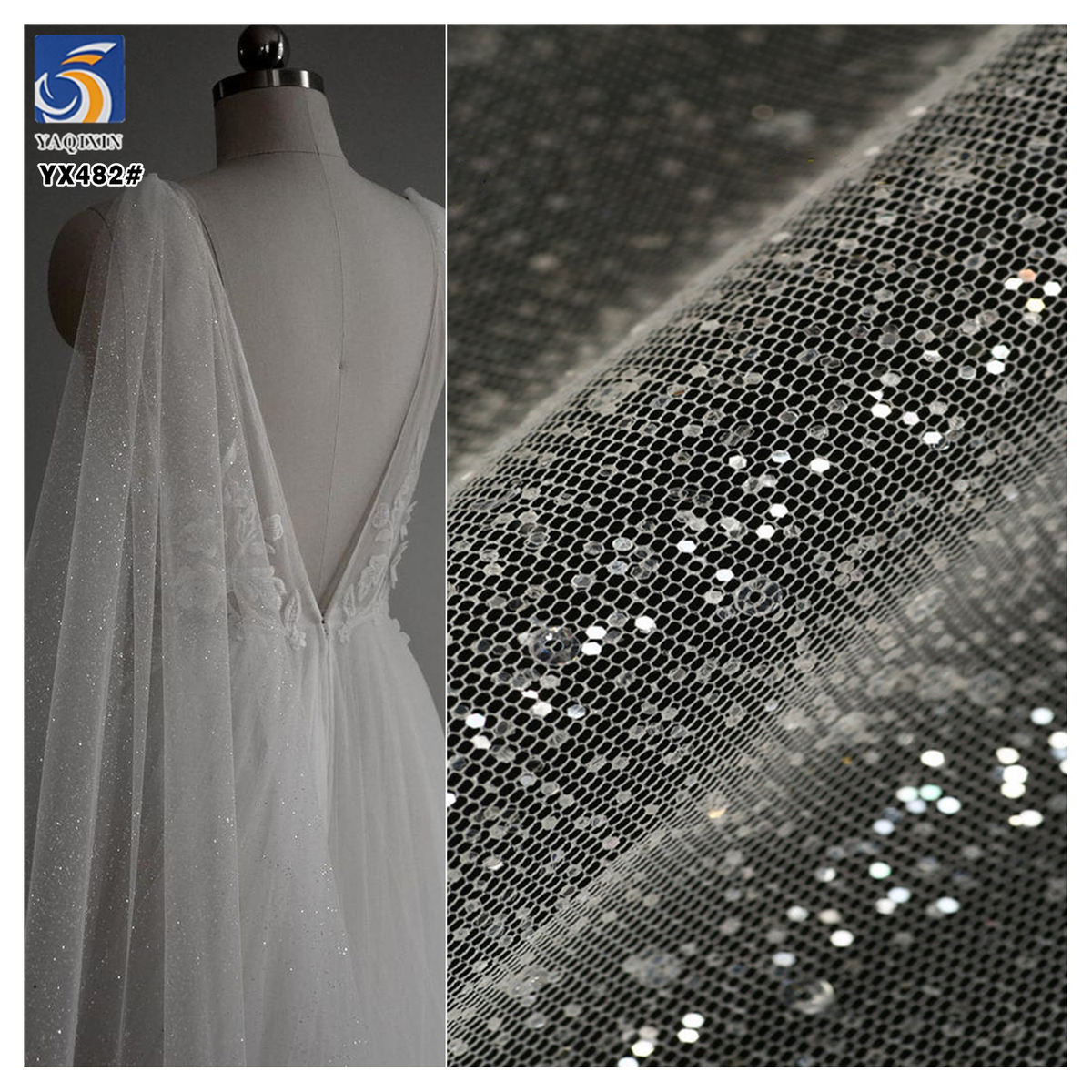 YX482 sparkle dust glitter mesh fabric for wedding dresses
