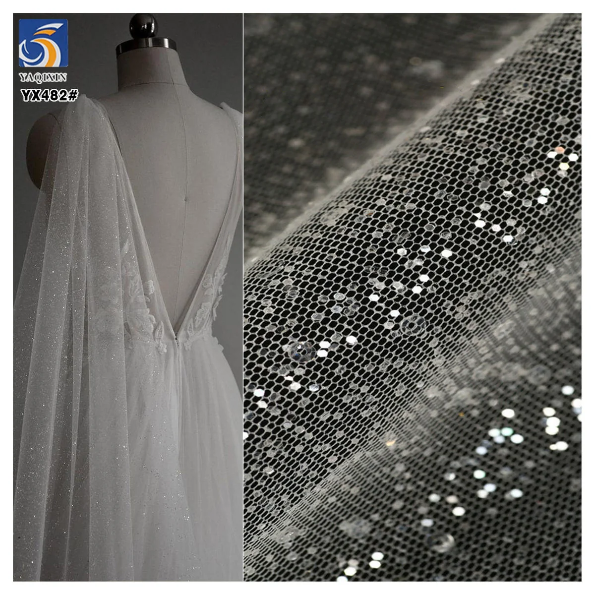 YX482 sparkle dust glitter mesh fabric for wedding dresses