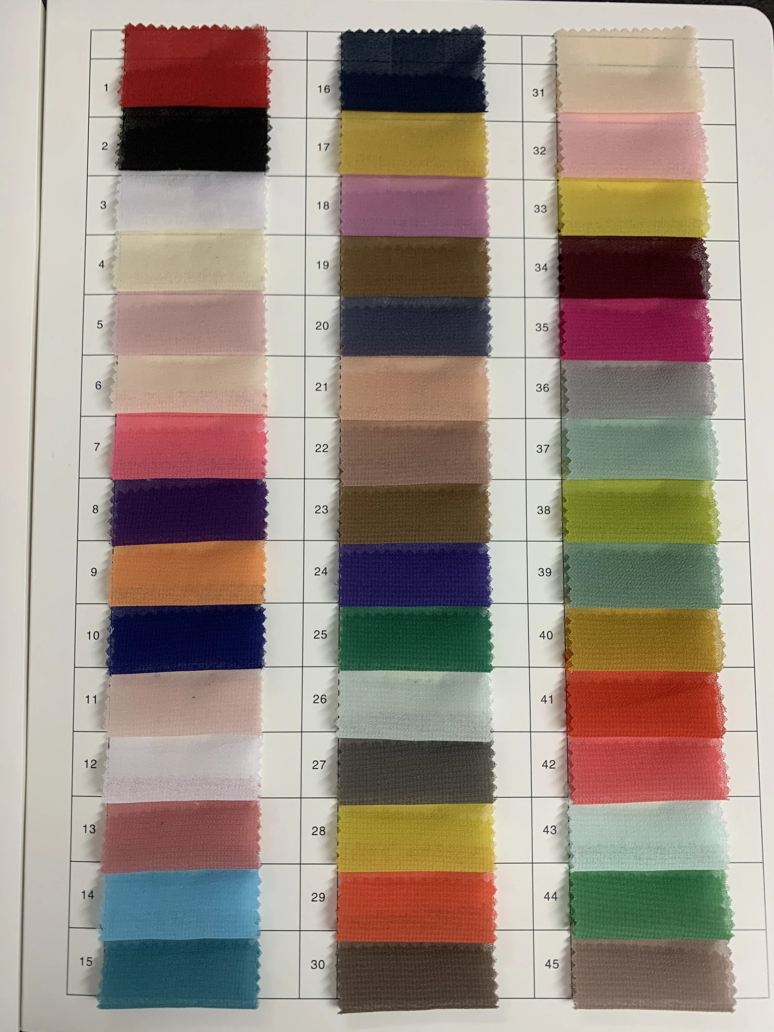 YX796 pleated chiffon fabric color card