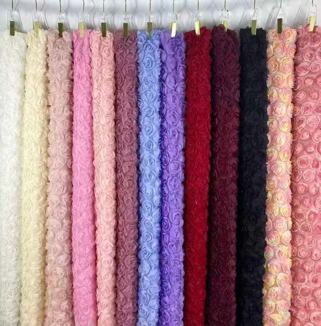 YX807 3D embroidery rose flower knitted mesh tulle fabric