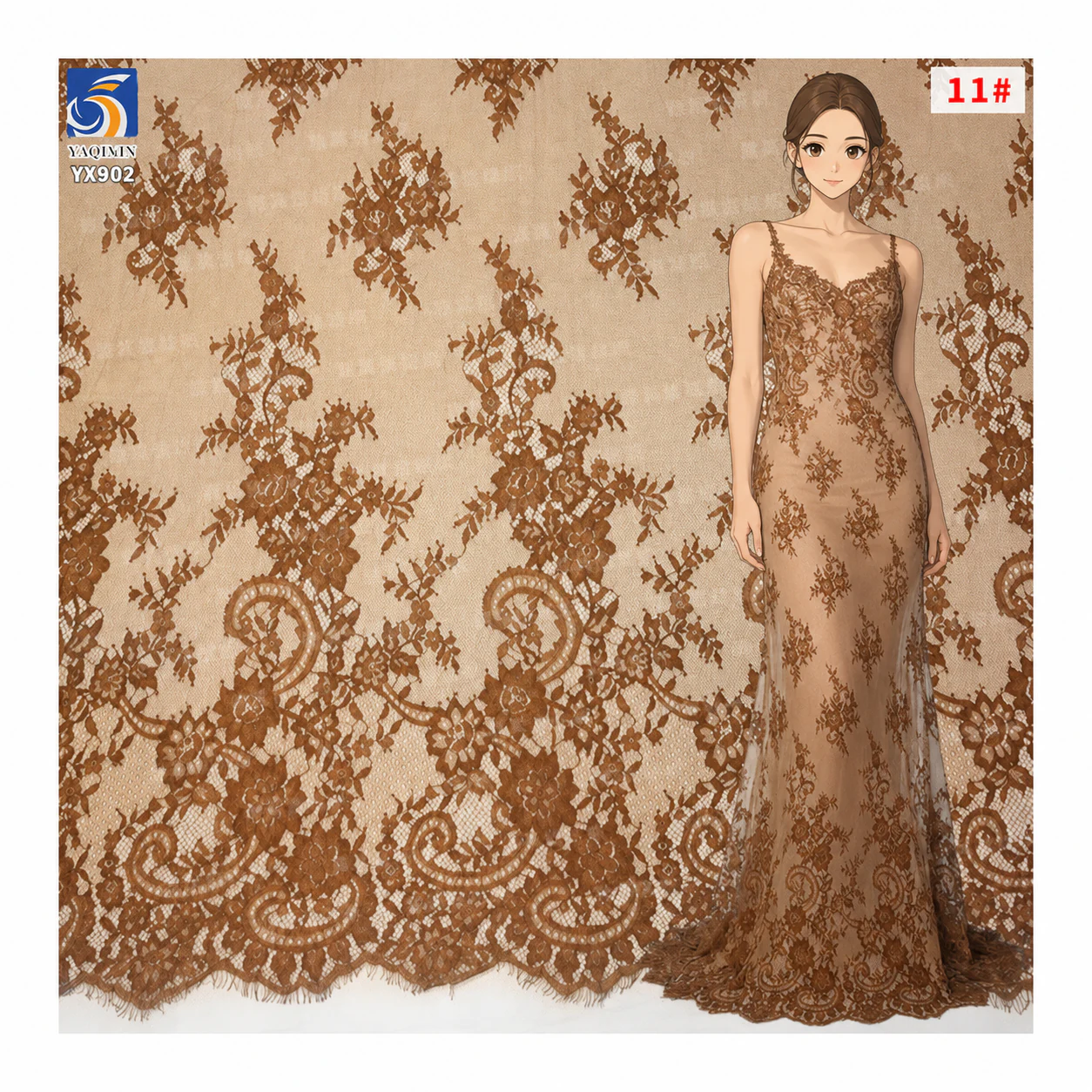 YX902-1 mocha brown eyelash lace fabric